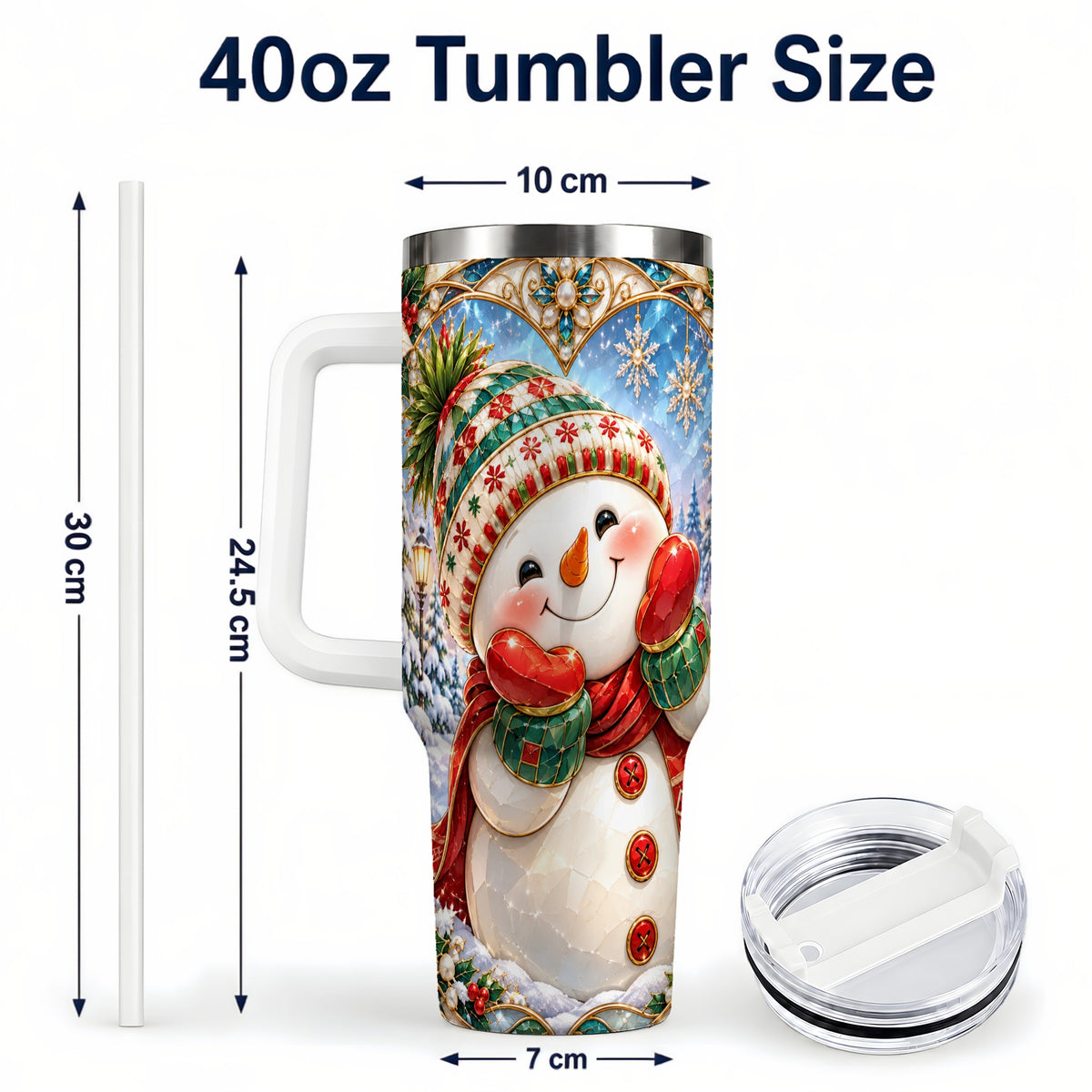 #pl[40oz|White] Christmas Snowman 40oz Tumbler with Handle, Winter Stainless Steel Cup