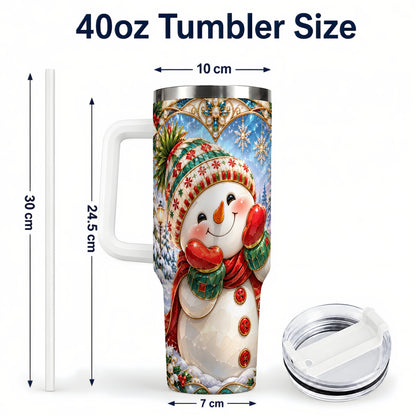 #pl[40oz|White] Christmas Snowman 40oz Tumbler with Handle, Winter Stainless Steel Cup