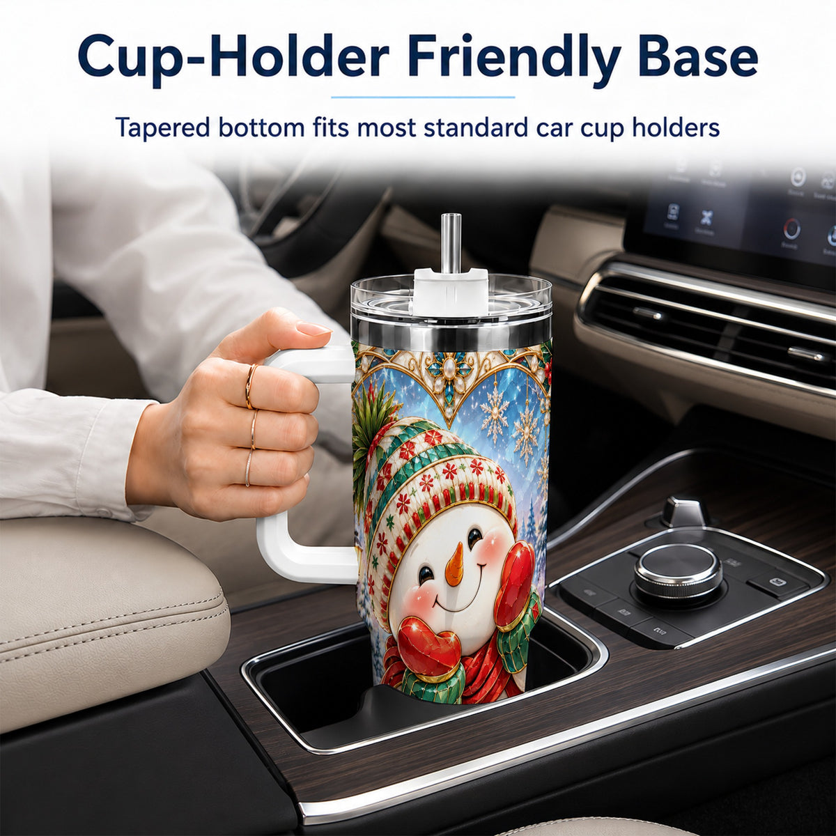#pl[40oz|White] Christmas Snowman 40oz Tumbler with Handle, Winter Stainless Steel Cup