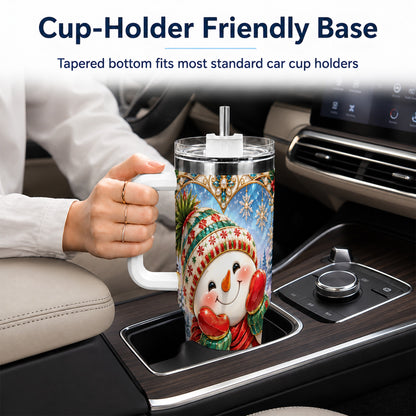 #pl[40oz|White] Christmas Snowman 40oz Tumbler with Handle, Winter Stainless Steel Cup