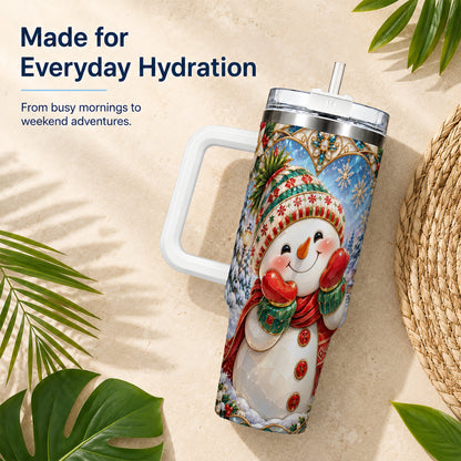 #pl[40oz|White] Christmas Snowman 40oz Tumbler with Handle, Winter Stainless Steel Cup