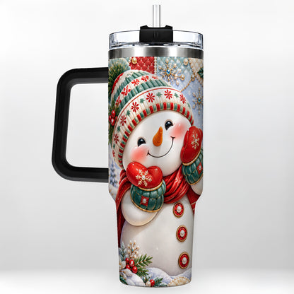 #pl[40oz|Black] Cute Snowman 40oz Tumbler with Handle, Christmas Stainless Steel Cup