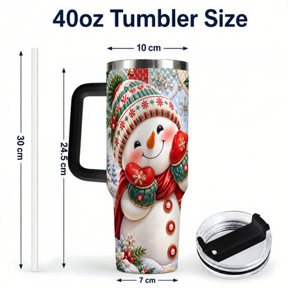 #pl[40oz|Black] Cute Snowman 40oz Tumbler with Handle, Christmas Stainless Steel Cup