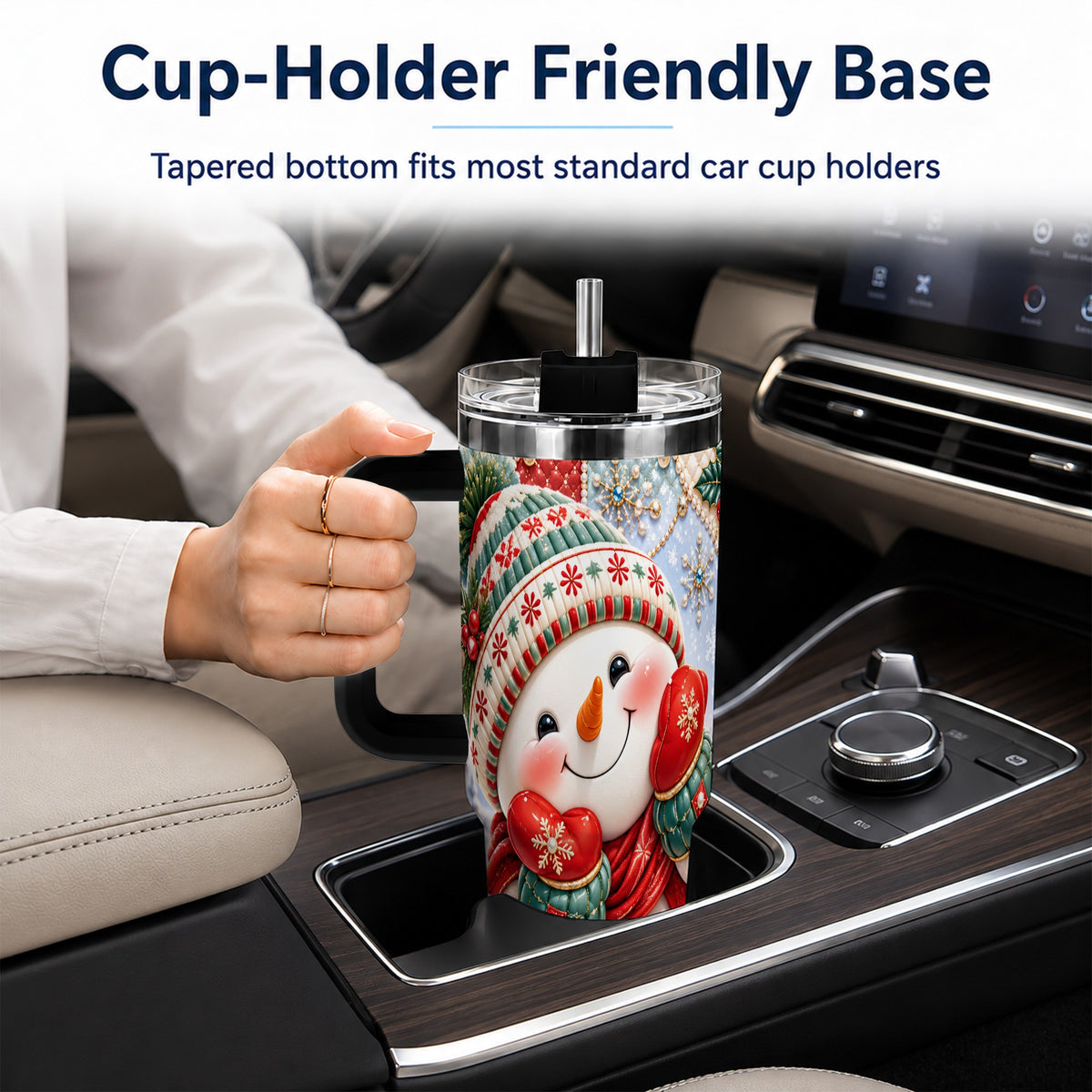 #pl[40oz|Black] Cute Snowman 40oz Tumbler with Handle, Christmas Stainless Steel Cup