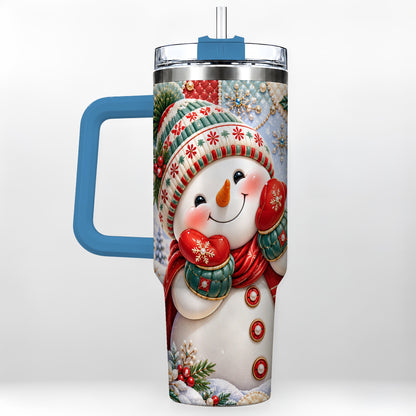 #pl[40oz|Blue] Cute Snowman 40oz Tumbler with Handle, Christmas Stainless Steel Cup