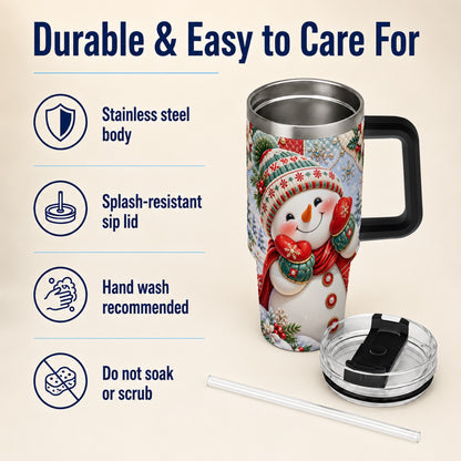 #pl[40oz|Black] Cute Snowman 40oz Tumbler with Handle, Christmas Stainless Steel Cup