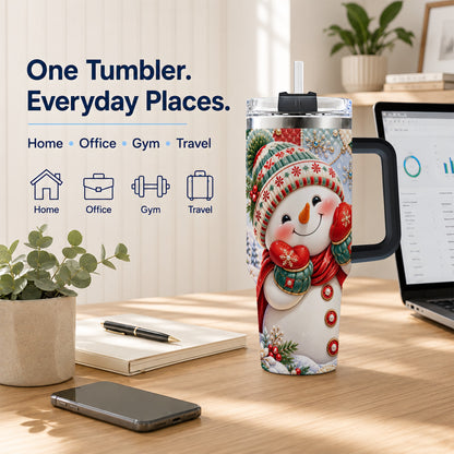 #pl[40oz|Black] Cute Snowman 40oz Tumbler with Handle, Christmas Stainless Steel Cup