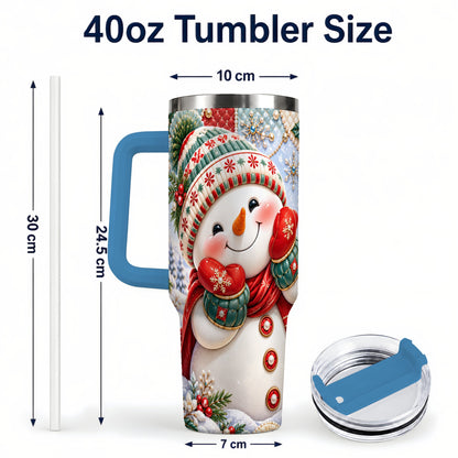 #pl[40oz|Blue] Cute Snowman 40oz Tumbler with Handle, Christmas Stainless Steel Cup