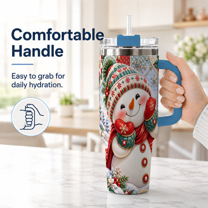 #pl[40oz|Blue] Cute Snowman 40oz Tumbler with Handle, Christmas Stainless Steel Cup