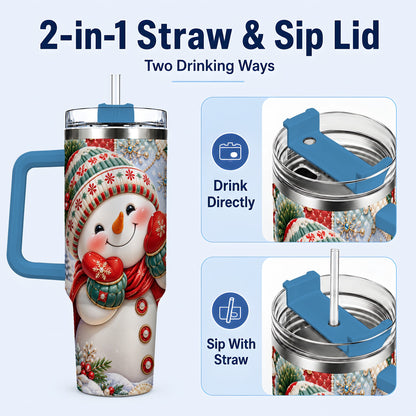 #pl[40oz|Blue] Cute Snowman 40oz Tumbler with Handle, Christmas Stainless Steel Cup