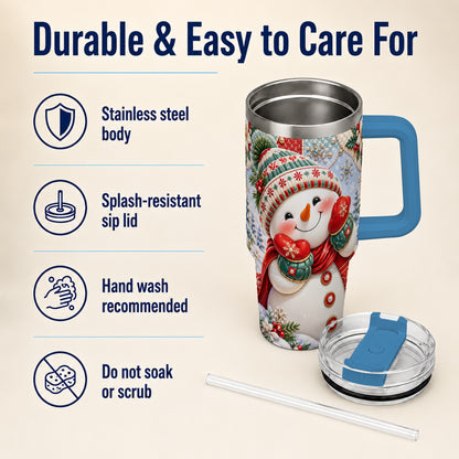 #pl[40oz|Blue] Cute Snowman 40oz Tumbler with Handle, Christmas Stainless Steel Cup