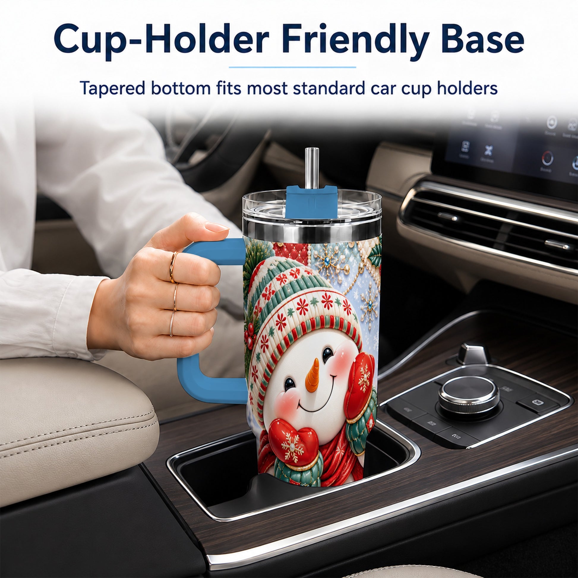 #pl[40oz|Blue] Cute Snowman 40oz Tumbler with Handle, Christmas Stainless Steel Cup