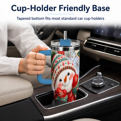 #pl[40oz|Blue] Cute Snowman 40oz Tumbler with Handle, Christmas Stainless Steel Cup