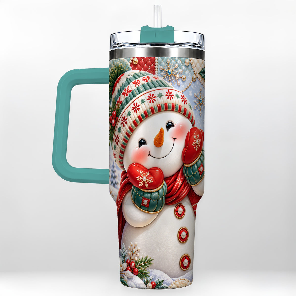 #pl[40oz|Green] Cute Snowman 40oz Tumbler with Handle, Christmas Stainless Steel Cup
