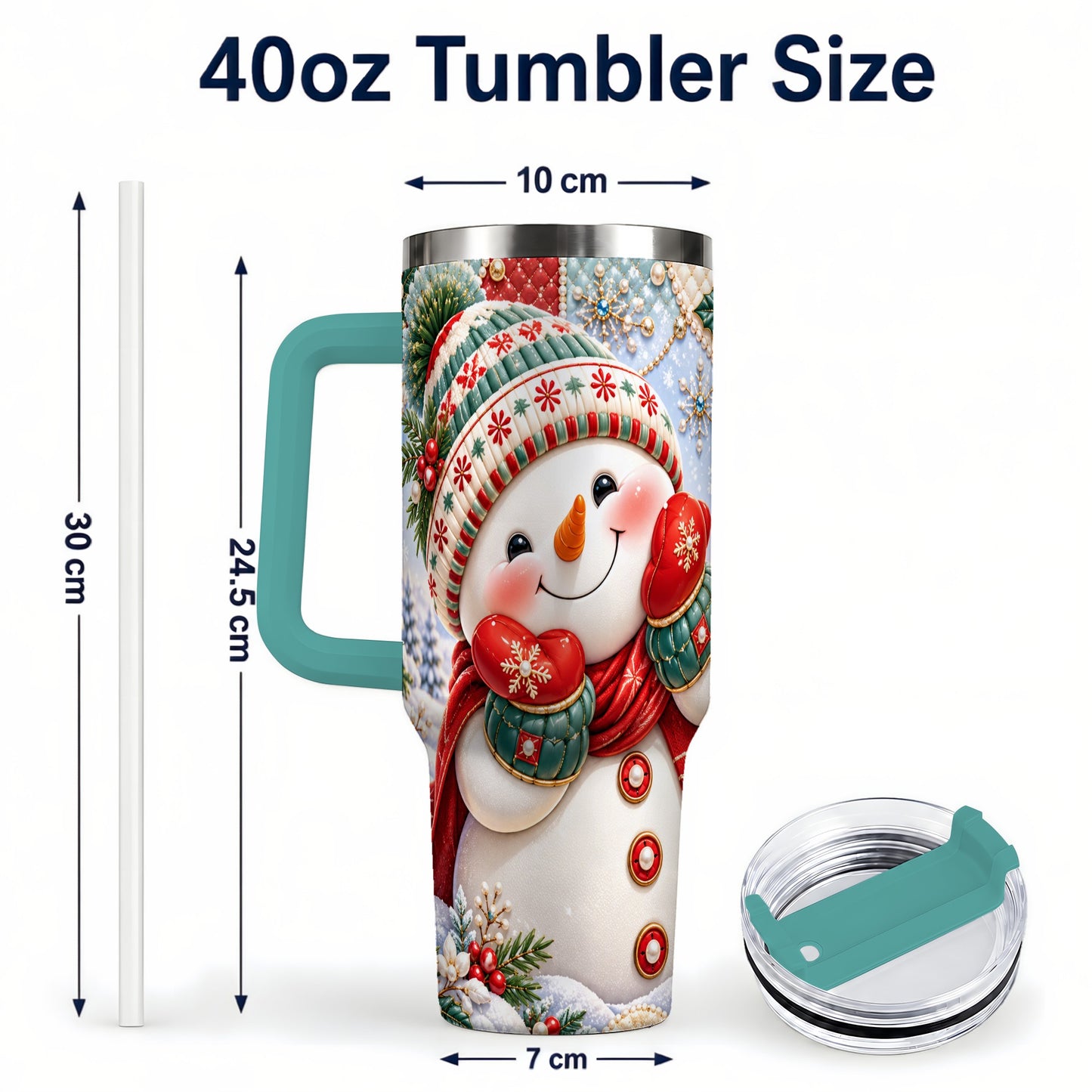#pl[40oz|Green] Cute Snowman 40oz Tumbler with Handle, Christmas Stainless Steel Cup