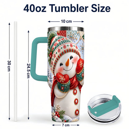 #pl[40oz|Green] Cute Snowman 40oz Tumbler with Handle, Christmas Stainless Steel Cup