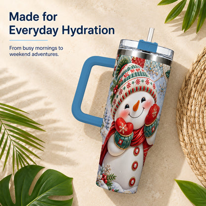 #pl[40oz|Blue] Cute Snowman 40oz Tumbler with Handle, Christmas Stainless Steel Cup