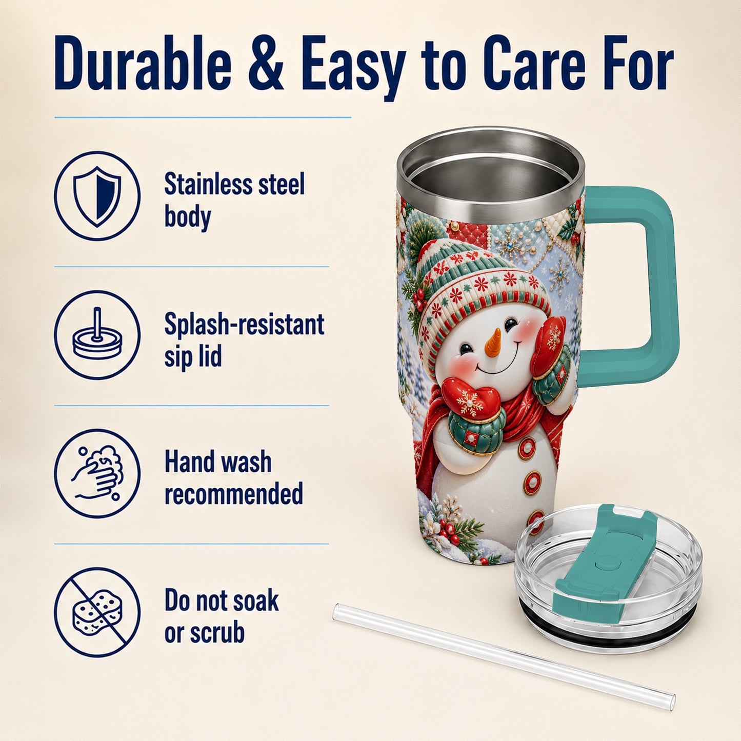 #pl[40oz|Green] Cute Snowman 40oz Tumbler with Handle, Christmas Stainless Steel Cup