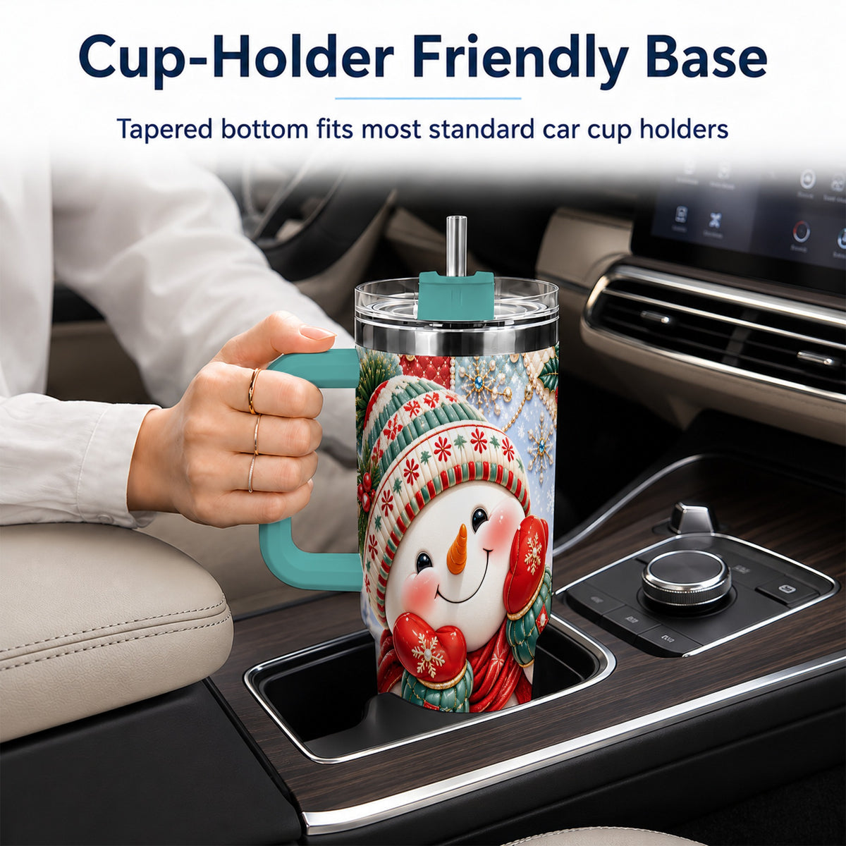 #pl[40oz|Green] Cute Snowman 40oz Tumbler with Handle, Christmas Stainless Steel Cup
