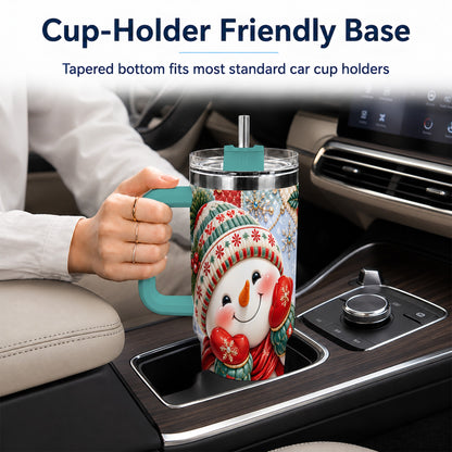 #pl[40oz|Green] Cute Snowman 40oz Tumbler with Handle, Christmas Stainless Steel Cup