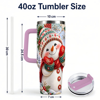 #pl[40oz|Pink] Cute Snowman 40oz Tumbler with Handle, Christmas Stainless Steel Cup