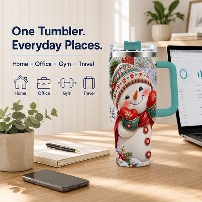 #pl[40oz|Green] Cute Snowman 40oz Tumbler with Handle, Christmas Stainless Steel Cup