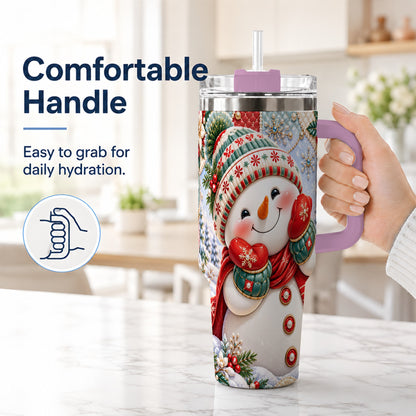 #pl[40oz|Pink] Cute Snowman 40oz Tumbler with Handle, Christmas Stainless Steel Cup