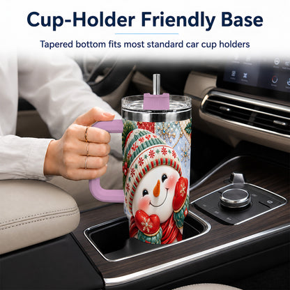 #pl[40oz|Pink] Cute Snowman 40oz Tumbler with Handle, Christmas Stainless Steel Cup