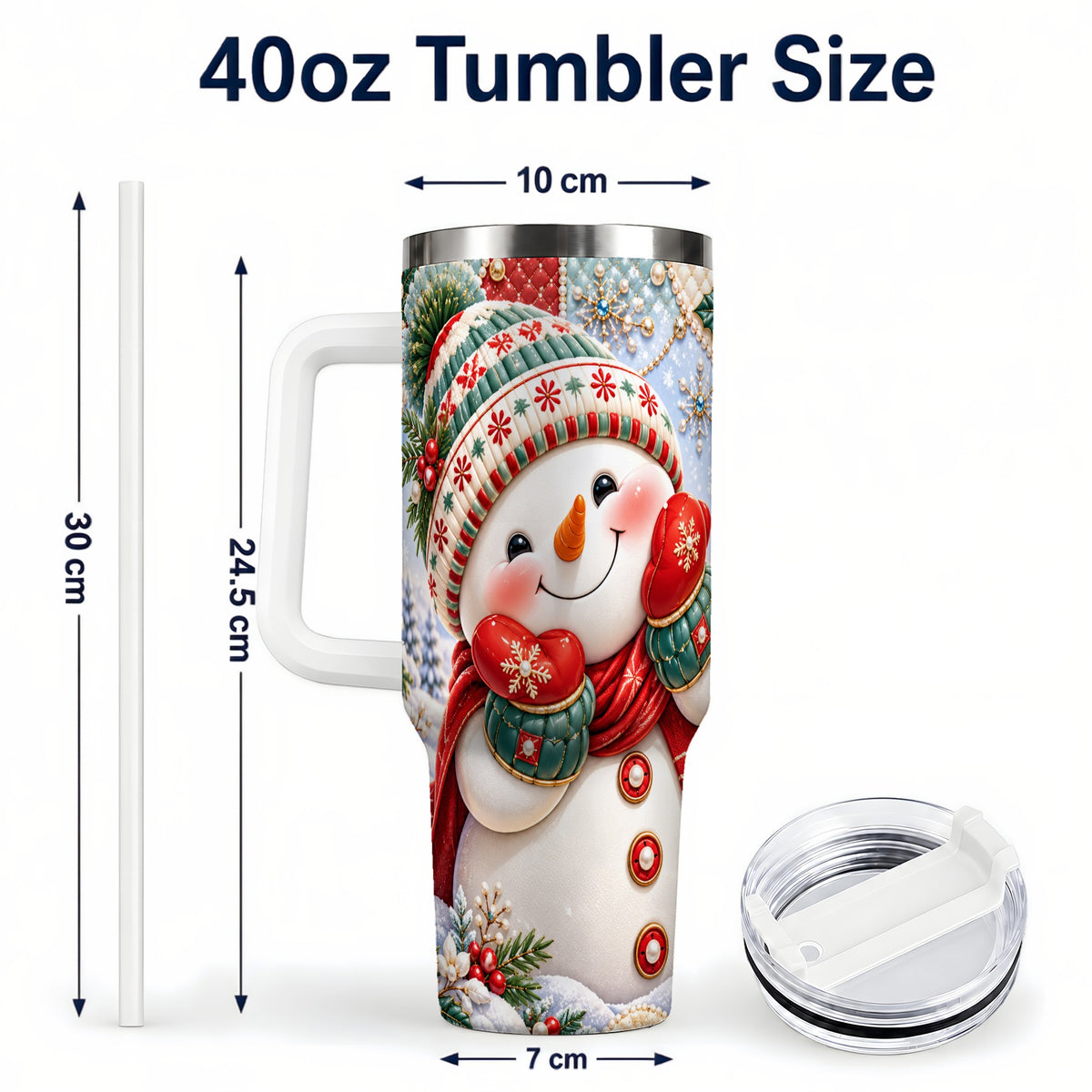 #pl[40oz|White] Cute Snowman 40oz Tumbler with Handle, Christmas Stainless Steel Cup