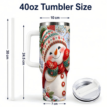 #pl[40oz|White] Cute Snowman 40oz Tumbler with Handle, Christmas Stainless Steel Cup