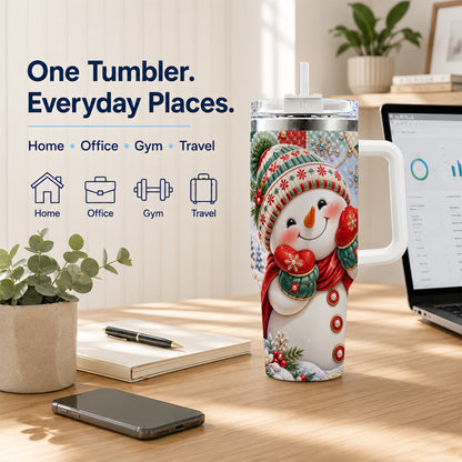 #pl[40oz|White] Cute Snowman 40oz Tumbler with Handle, Christmas Stainless Steel Cup