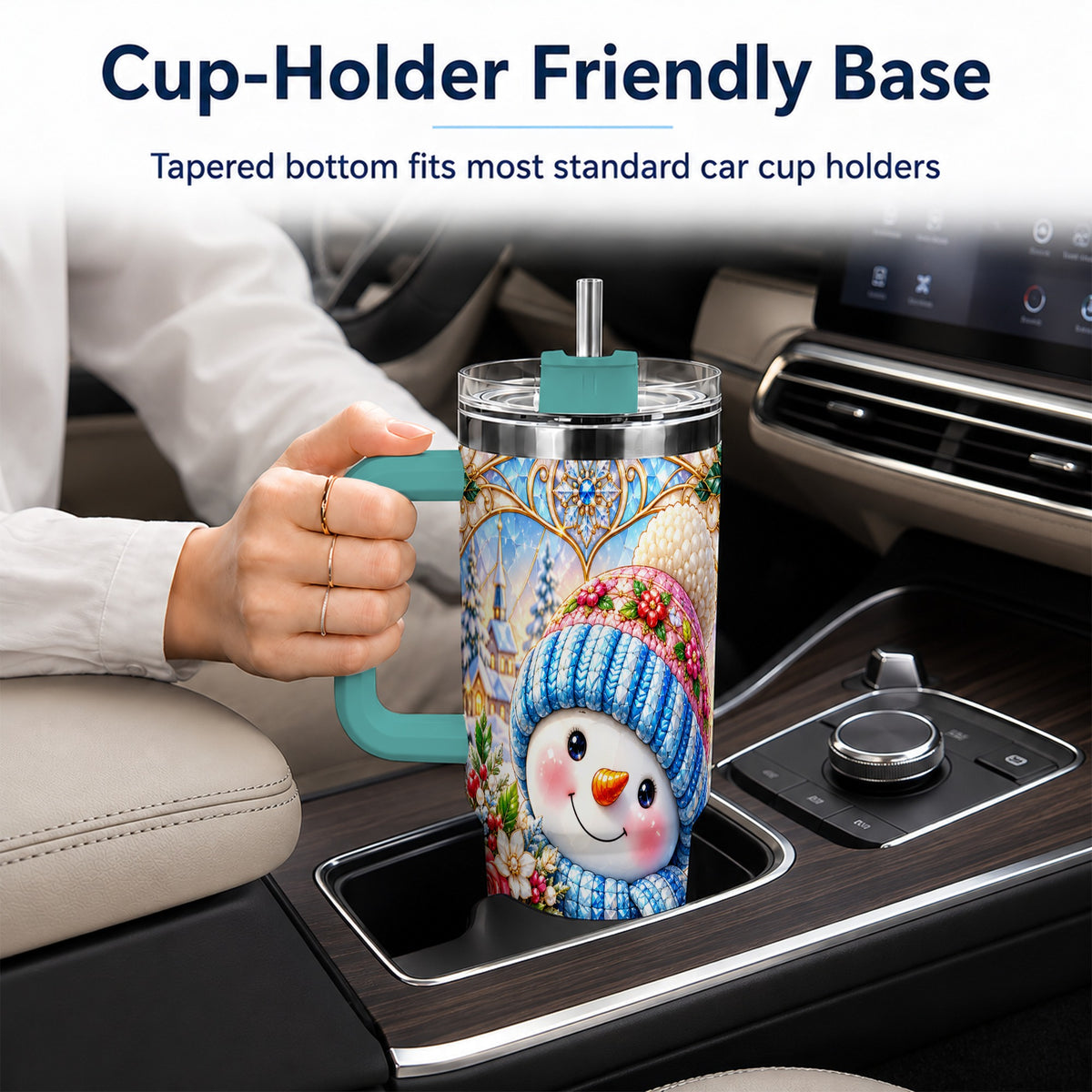 #pl[40oz|Green] Floral Snowman 40oz Tumbler with Handle, Winter Stainless Steel Cup