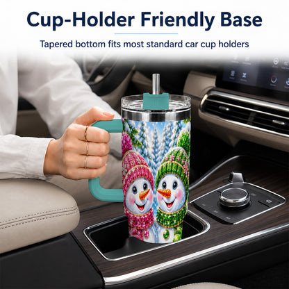 #pl[40oz|Green] Jeweled Snowman 40oz Tumbler with Handle, Crystal Winter Travel Cup