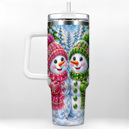 Jeweled Snowman 40oz Tumbler with Handle, Crystal Winter Travel Cup