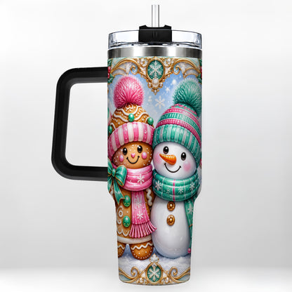 #pl[40oz|Black] Gingerbread Snowman 40oz Tumbler with Handle, Candy Cane Travel Cup