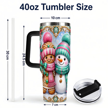 #pl[40oz|Black] Gingerbread Snowman 40oz Tumbler with Handle, Candy Cane Travel Cup