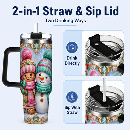 #pl[40oz|Black] Gingerbread Snowman 40oz Tumbler with Handle, Candy Cane Travel Cup