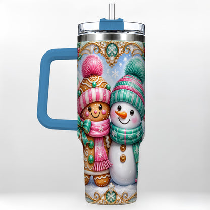 #pl[40oz|Blue] Gingerbread Snowman 40oz Tumbler with Handle, Candy Cane Travel Cup