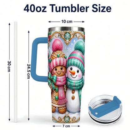 #pl[40oz|Blue] Gingerbread Snowman 40oz Tumbler with Handle, Candy Cane Travel Cup