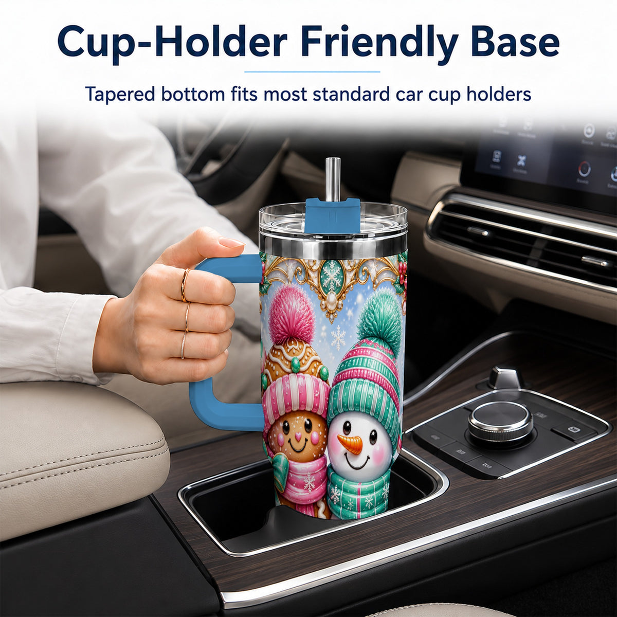 #pl[40oz|Blue] Gingerbread Snowman 40oz Tumbler with Handle, Candy Cane Travel Cup