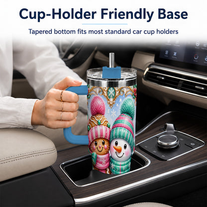 #pl[40oz|Blue] Gingerbread Snowman 40oz Tumbler with Handle, Candy Cane Travel Cup
