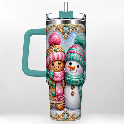 #pl[40oz|Green] Gingerbread Snowman 40oz Tumbler with Handle, Candy Cane Travel Cup