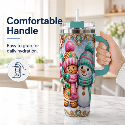 #pl[40oz|Green] Gingerbread Snowman 40oz Tumbler with Handle, Candy Cane Travel Cup