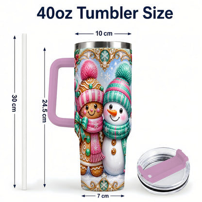 #pl[40oz|Pink] Gingerbread Snowman 40oz Tumbler with Handle, Candy Cane Travel Cup