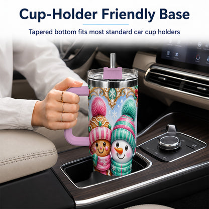#pl[40oz|Pink] Gingerbread Snowman 40oz Tumbler with Handle, Candy Cane Travel Cup