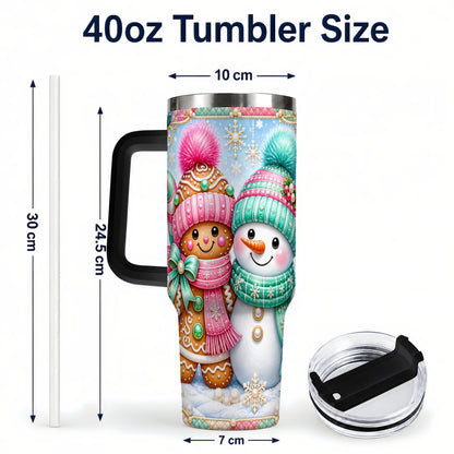 #pl[40oz|Black] Gingerbread Snowman 40oz Tumbler with Handle, Pastel Winter Travel Cup