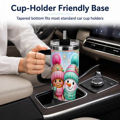#pl[40oz|Black] Gingerbread Snowman 40oz Tumbler with Handle, Pastel Winter Travel Cup