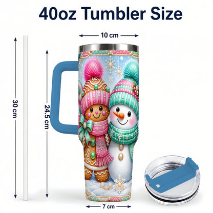 #pl[40oz|Blue] Gingerbread Snowman 40oz Tumbler with Handle, Pastel Winter Travel Cup