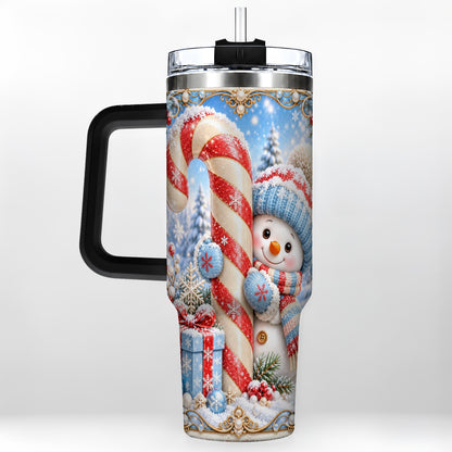 #pl[40oz|Black] Snowman Candy Cane 40oz Tumbler with Handle, Christmas Winter Travel Cup