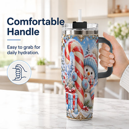 #pl[40oz|Black] Snowman Candy Cane 40oz Tumbler with Handle, Christmas Winter Travel Cup